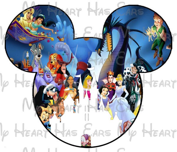 Mickey Mouse head ears with castle and characters image png digital file sublimation print t-shirt design