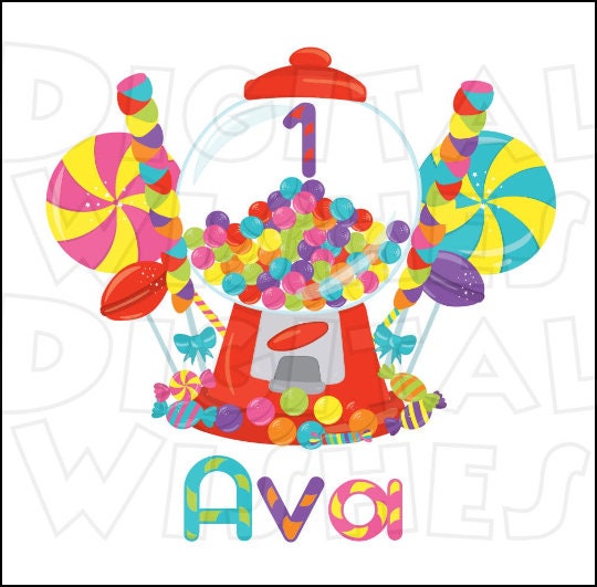 Candyland gumball machine birthday ANY NAME NUMBER image personalized png digital file sublimation print Waterslide tshirt design