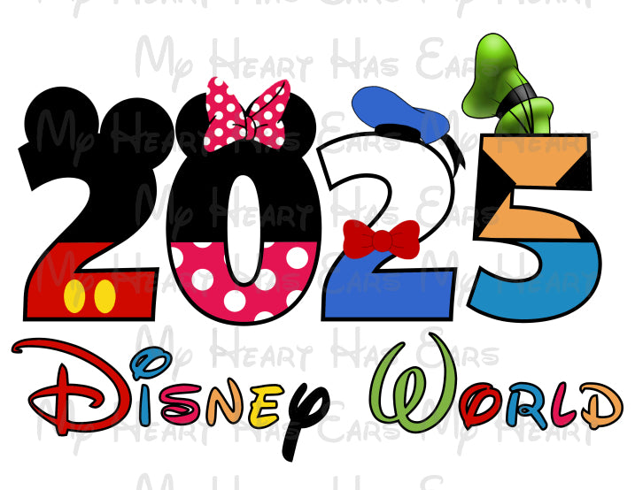 Disney World Mickey Mouse and gang text family vacation 2025 image png digital file sublimation print t-shirt design