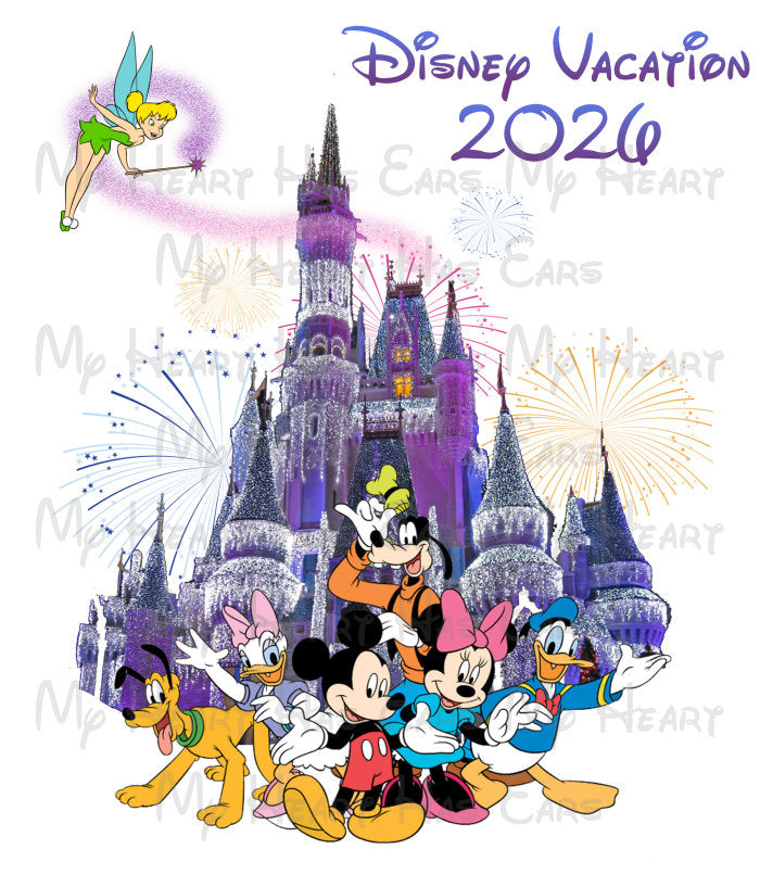 Disney World 2026 Mickey Cinderella castle and Tinkerbell PNG Digital Download