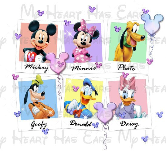 Polaroid pictures Mickey Mouse and friends gang image png digital file sublimation print decal t-shirt design