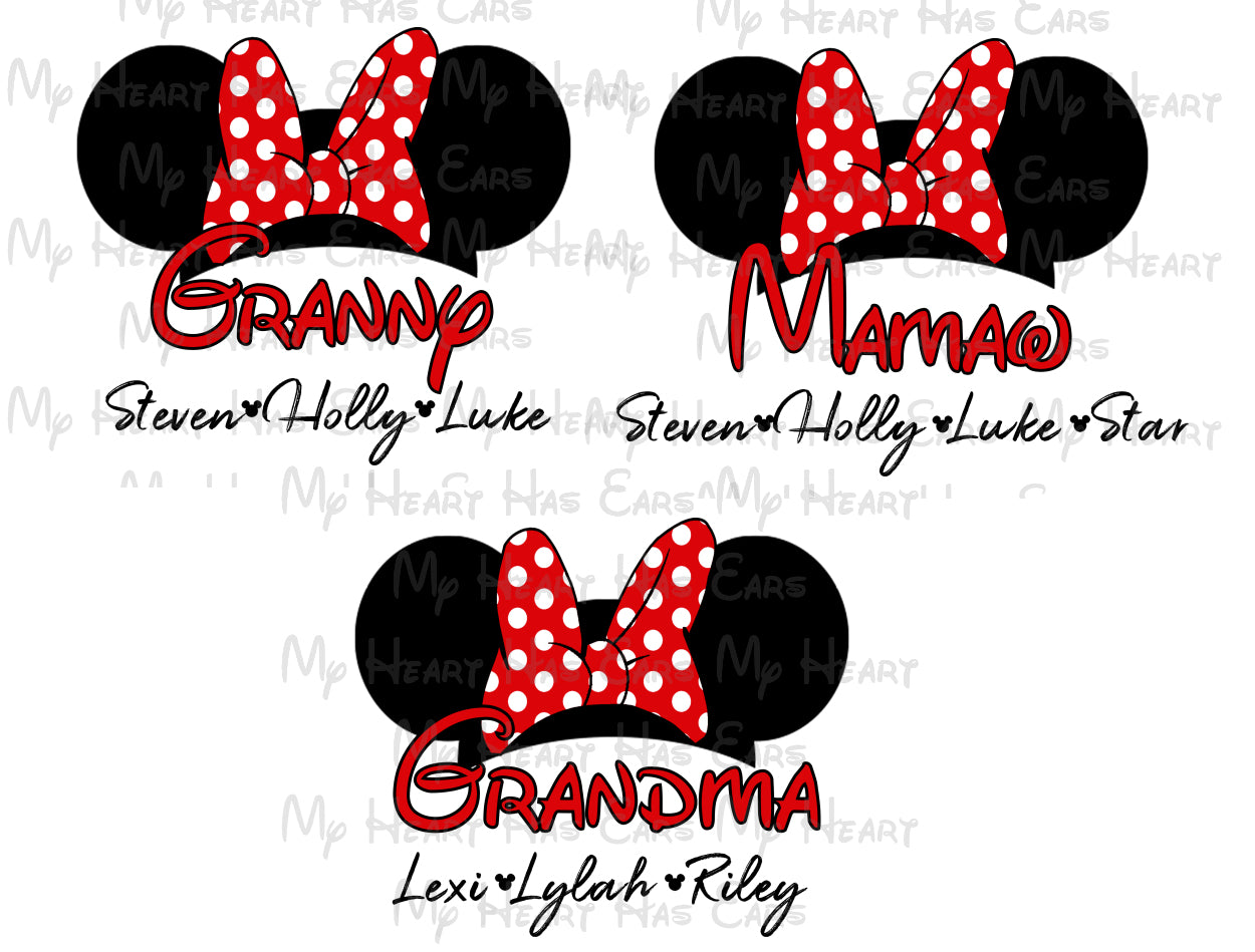 Custom Minnie Mouse ears hat children grandchildren names image png digital file sublimation print t-shirt design
