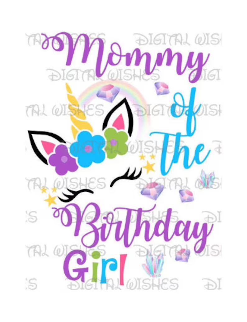 Unicorn face birthday girl image personalized ANY NAME NUMBER png clipart digital file sublimation print t-shirt design