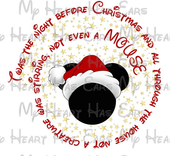 Santa Claus Mickey Mouse head ears Twas the night before Christmas image png digital file sublimation print decal t-shirt design