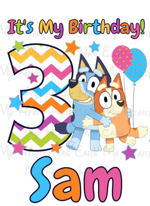 Custom Bluey & Bingo the dog Birthday PNG – Personalized Name & Age