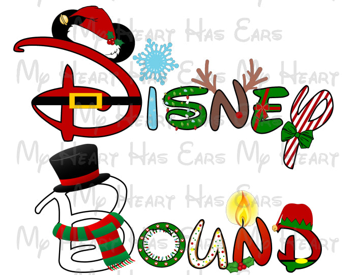 Christmas-themed Disney logo with festive elements on a white background.