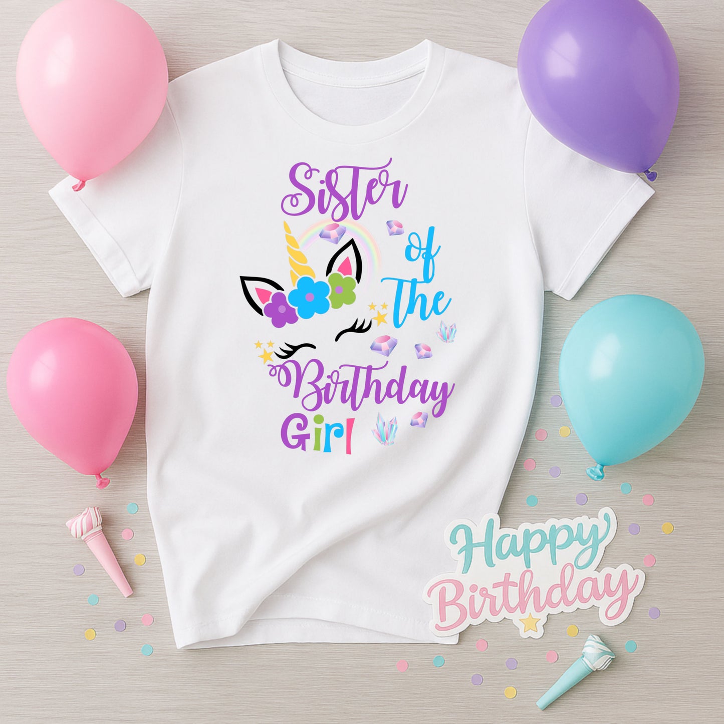 Unicorn Birthday Family Bundle – Custom Birthday Girl + Matching Family PNG Set