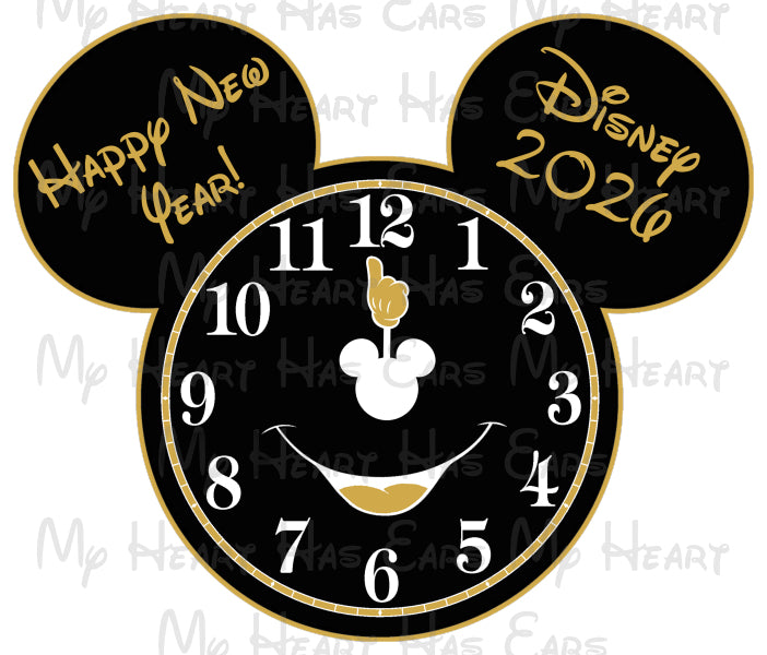 Disney New Year 2026 Countdown Clock Mickey Mouse head ears image png digital file sublimation print decal t-shirt design