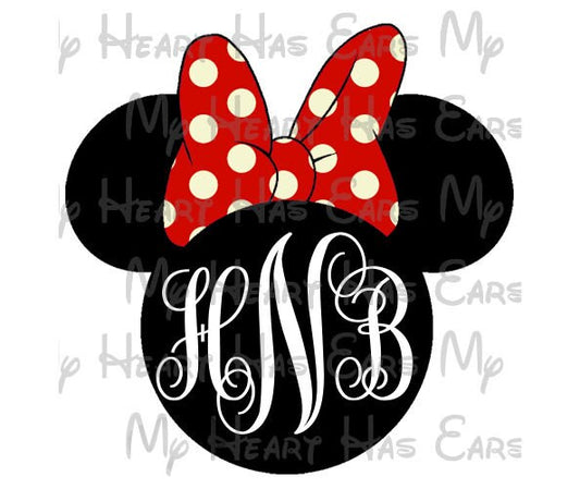 Monogram Minnie Mouse ears head image png digital file sublimation print t-shirt design