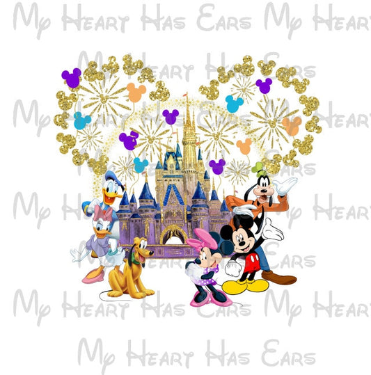 Disney Cinderella Castle Gold glitter Mickey Mouse & gang Family vacation image png digital file sublimation print tshirt design