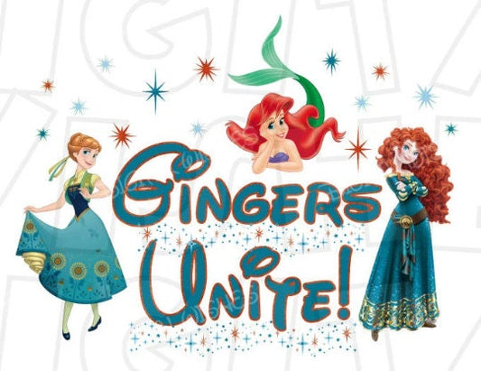 Disney Gingers unite Anna Ariel Merida red head image png digital file sublimation print Waterslide t-shirt design