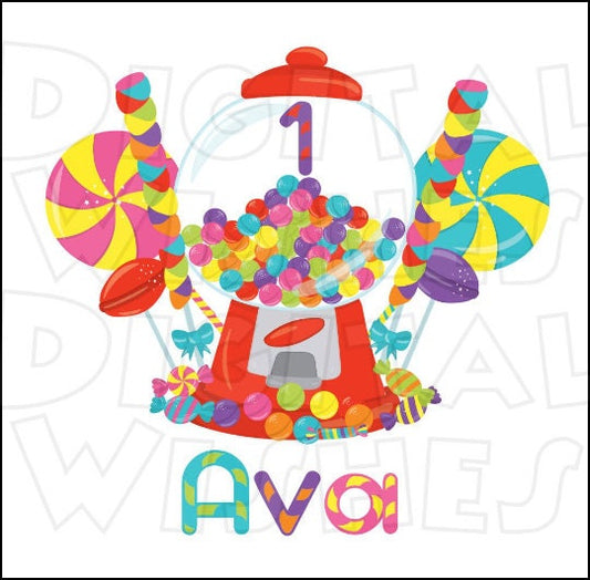 Candyland gumball machine birthday ANY NAME NUMBER image personalized png digital file sublimation print Waterslide tshirt design