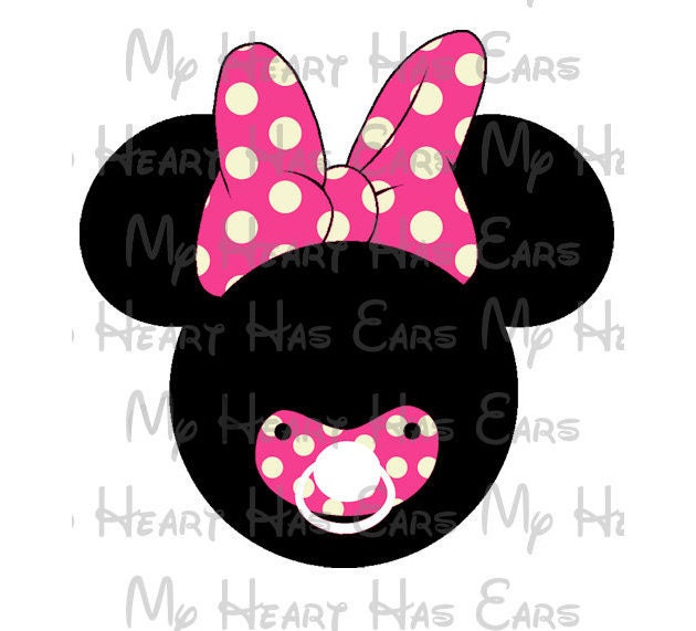 Baby Minnie Mouse head ears with pacifier binky image png digital file sublimation print t-shirt design