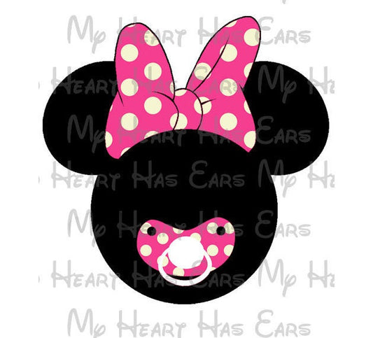 Baby Minnie Mouse head ears with pacifier binky image png digital file sublimation print t-shirt design
