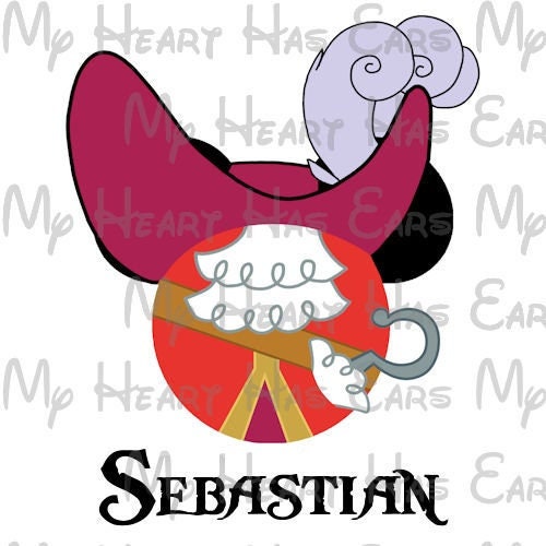 Captain Hook Mickey Mouse head ears image png digital file sublimation print t-shirt design