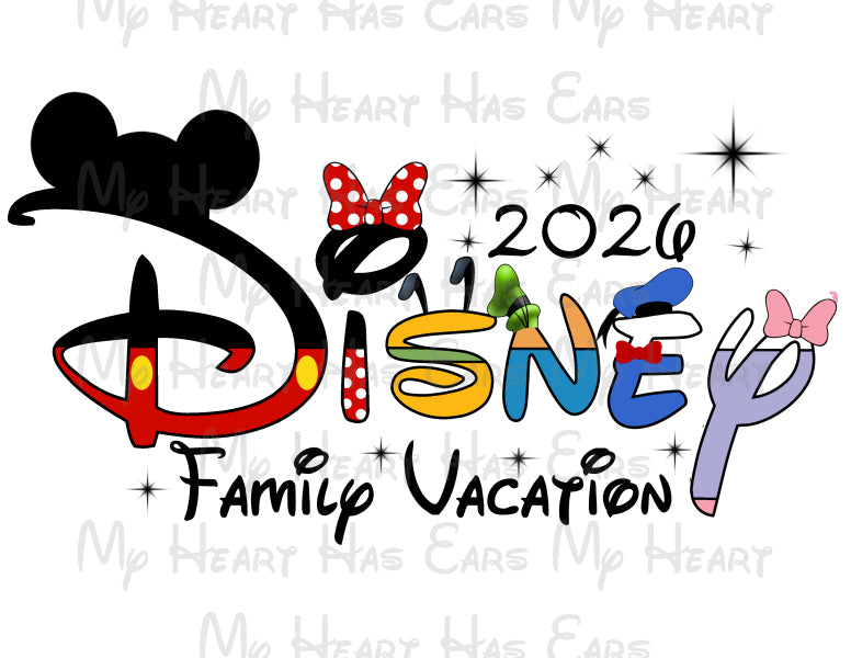 Disney Mickey Mouse text font family vacation 2026 PNG Digital Download