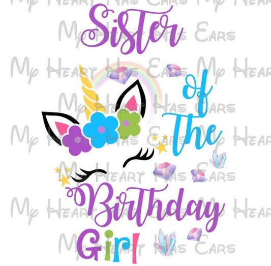 Unicorn Face Sister of the birthday girl image png digital file sublimation print t-shirt design