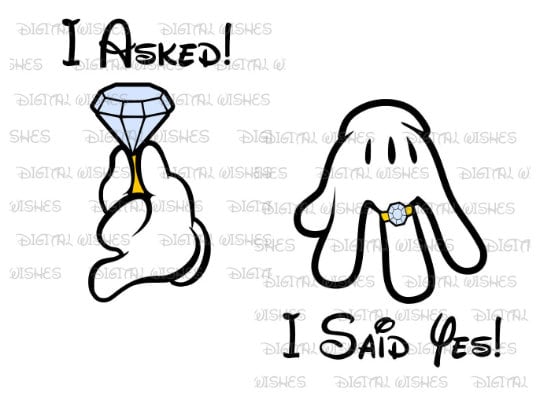Mickey Minnie Mouse hands I asked I said yes engaged ring images png digital file sublimation print Waterslide tshirt design
