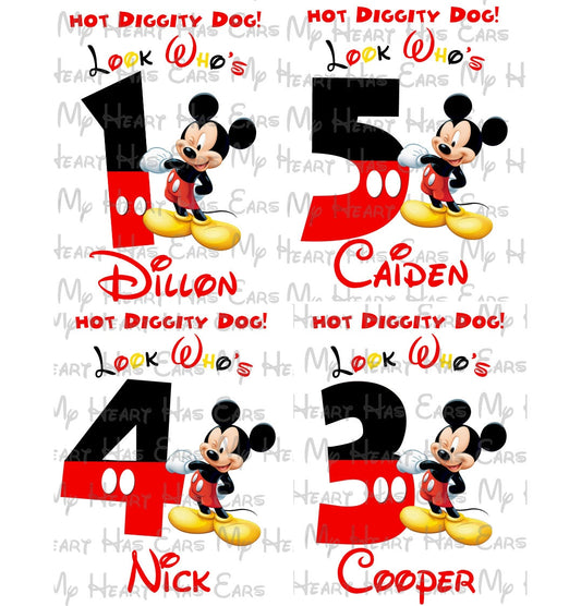Mickey Mouse hot diggity dog birthday image ANY NAME and NUMBER personalized png digital file sublimation print t-shirt design