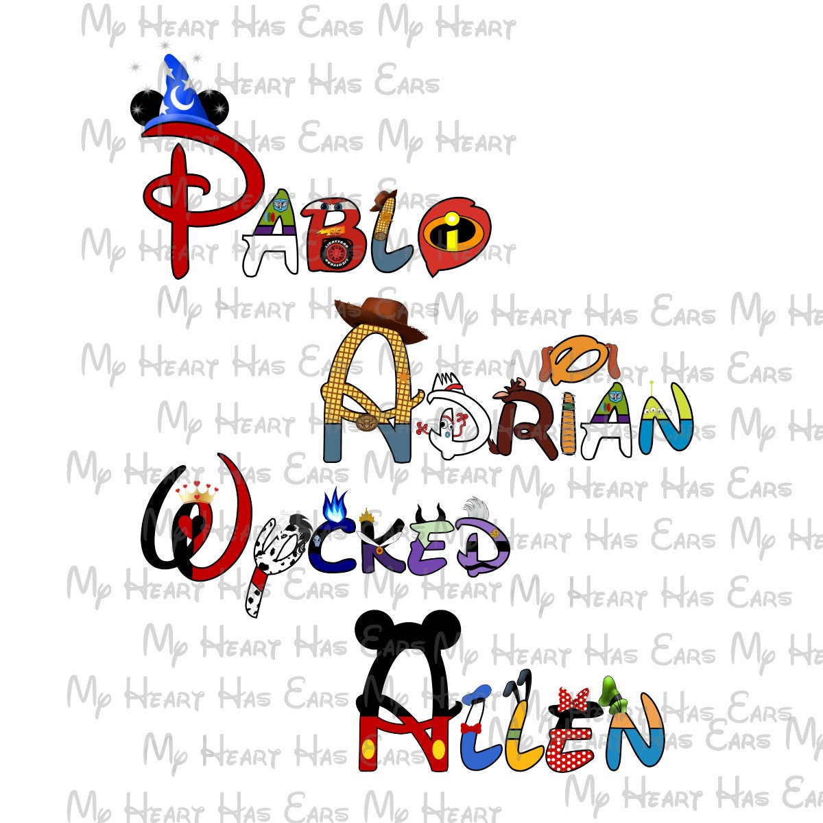 Disney word Character font any name or text Mickey Minnie Mouse image png digital file sublimation print decal t-shirt design