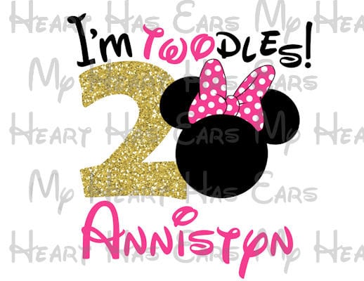 I'm Twodles #2 hot pink and gold Minnie Mouse ears head Birthday girl image png digital file sublimation print t-shirt design