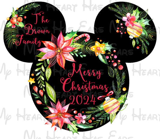 Poinsettia Mickey Mouse head ears 2025 Merry Christmas image png digital file sublimation print decal shirt design