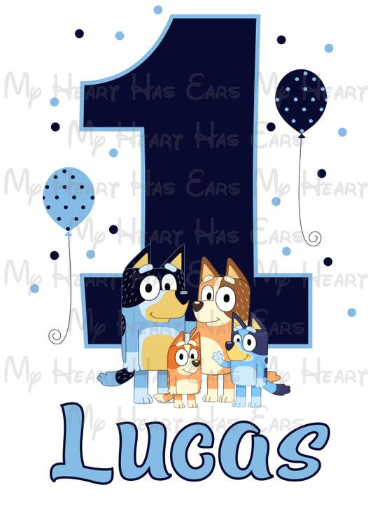 Bluey the dog birthday image ANY NAME OR AGE png digital file sublimation print t-shirt design