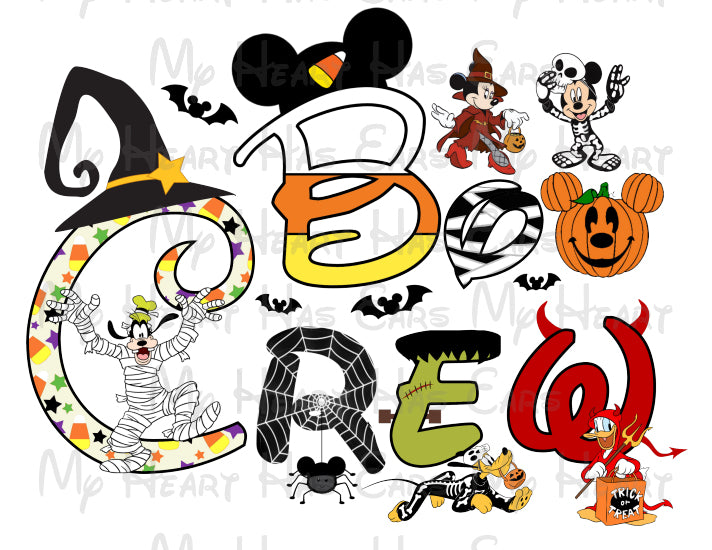 Mickey Mouse and gang Disney Boo Crew Halloween word font image png digital file sublimation decal t-shirt design