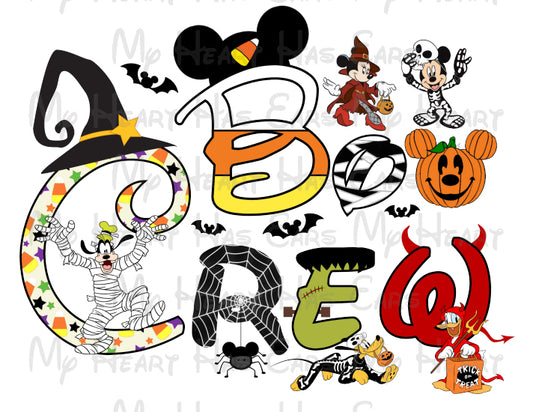 Mickey Mouse and gang Disney Boo Crew Halloween word font image png digital file sublimation decal t-shirt design