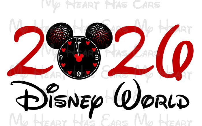 Design with '2026' and Mickey Mouse ears, featuring 'Disney World' text.