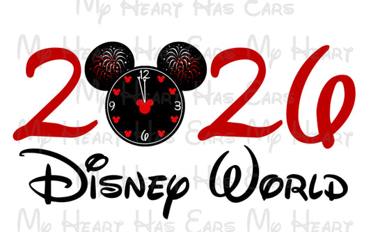 Design with '2026' and Mickey Mouse ears, featuring 'Disney World' text.