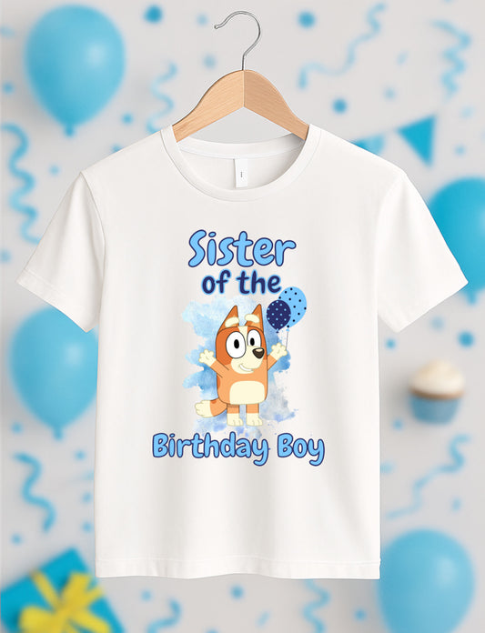 Sister of the Birthday Boy PNG Bluey Style Matching Family Birthday Shirt Design High-Quality Sublimation PNG