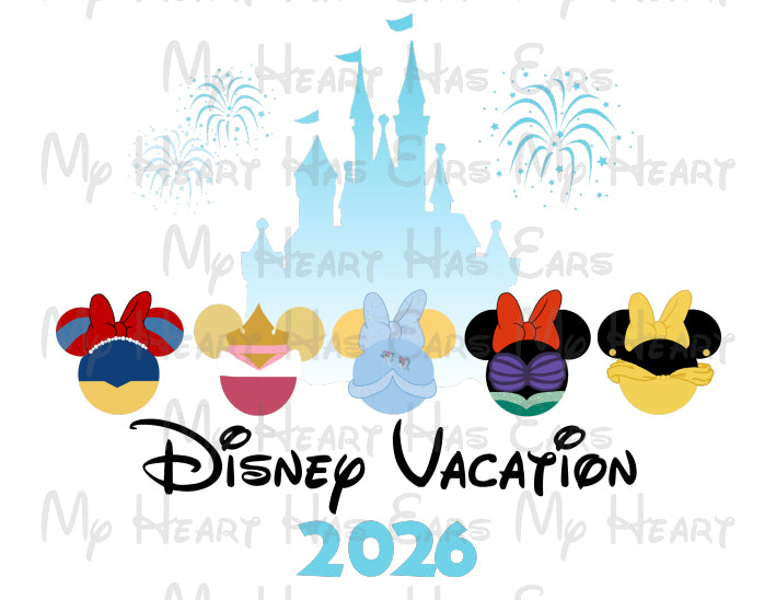 Princess Minnie ears Walt Disney World castle 2026 PNG Digital Download