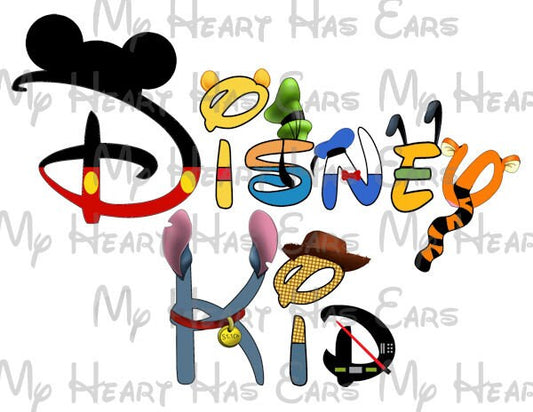 Disney Kid in a word Mickey Minnie Mouse character font image png digital file sublimation print t-shirt design