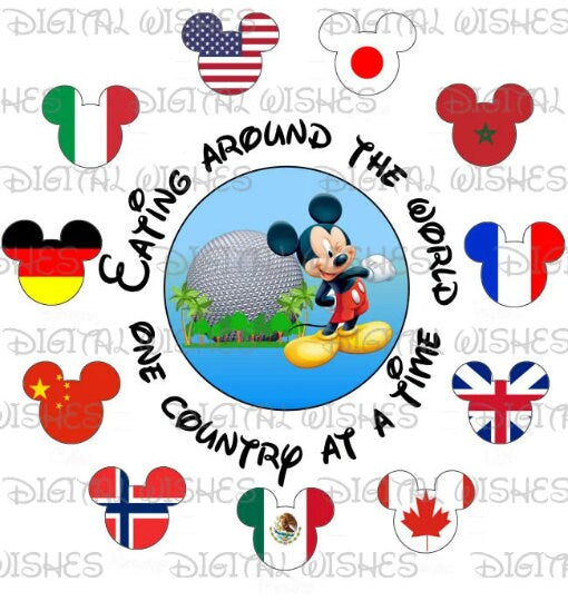 Epcot Spaceship Earth Eating around the  world Mickey Mouse clipart image png digital file sublimation print t-shirt design