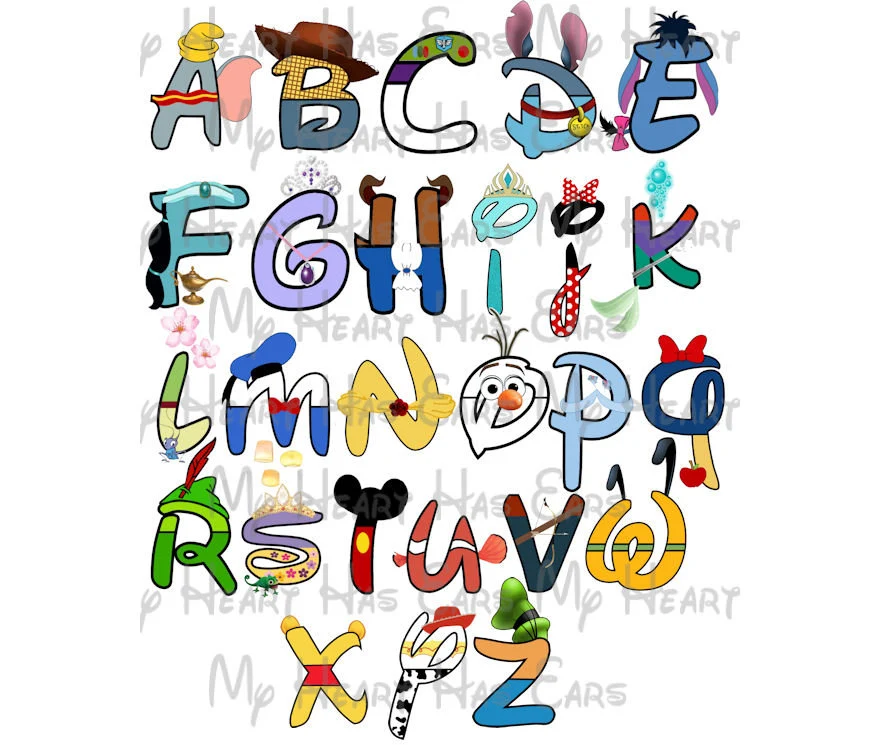 Alphabet Uppercase Disney letters Mickey Mouse character font image png digital file sublimation print Waterslide tshirt design
