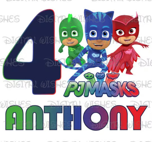 PJ Masks birthday image ANY NAME AND AGE png digital file sublimation print t-shirt design