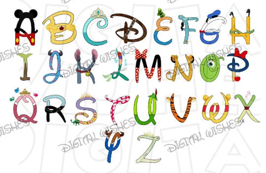 Alphabet Uppercase Disney letters Mickey Mouse character font image png digital file sublimation print Waterslide tshirt design