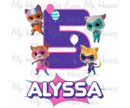 SuperKitties birthday image personalized ANY NAME NUMBER png digital file sublimation print t-shirt design