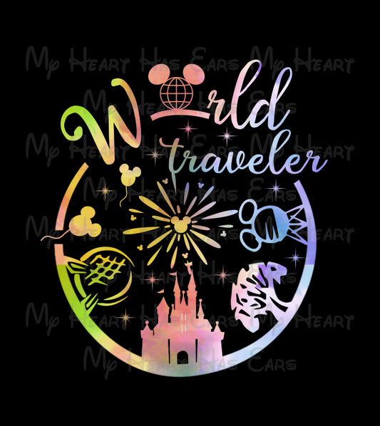 World traveler Disney World rainbow tie dye watercolor Family vacation image png digital file sublimation print t-shirt design