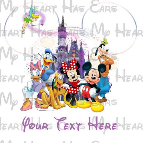 Disney World Mickey and gang with Cinderella castle and Tinkerbell outline image png digital file sublimation print t-shirt design