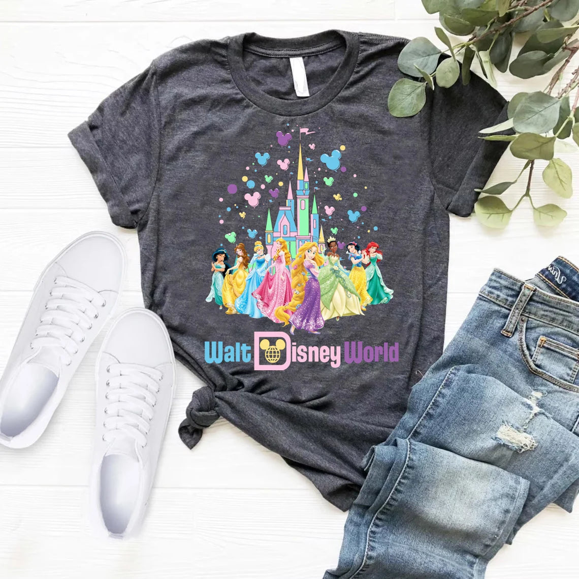 Princess Walt Disney World castle balloons vacation girls trip image png digital file sublimation print t-shirt design
