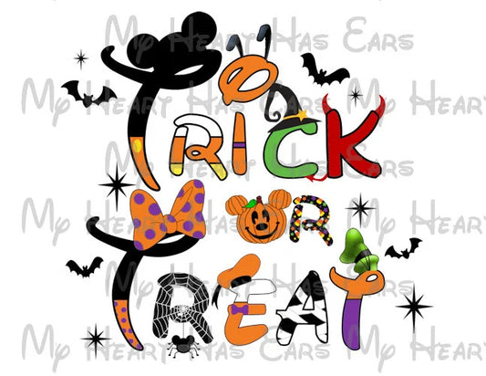 Trick or Treat Halloween Mickey and gang word font image png digital file sublimation print decal t-shirt design