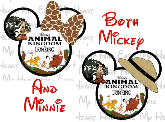 Lion King Animal Kingdom Simba Timon Pumbaa in Mickey Minnie Mouse head image png digital file sublimation print  t-shirt design