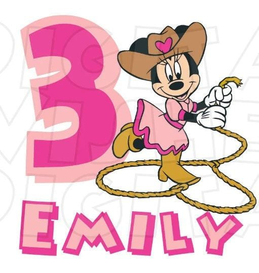 Minnie Mouse cowgirl birthday girl image PERSONALIZED png digital file sublimation print t-shirt design