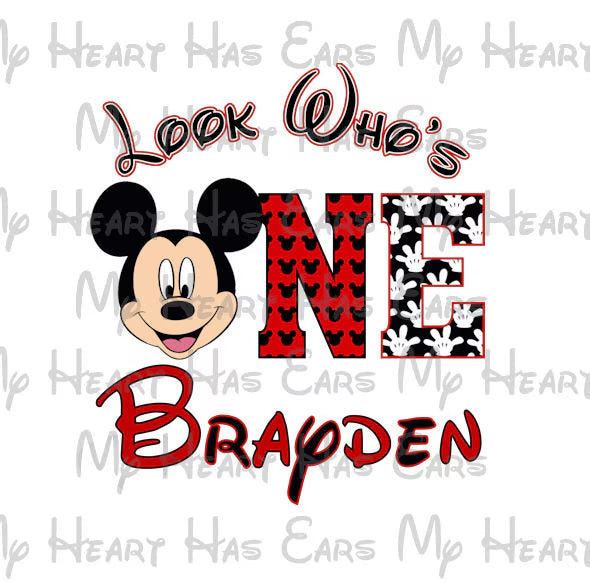 Look Who's One Mickey Mouse birthday image personalized png clipart digital file sublimation print t-shirt design
