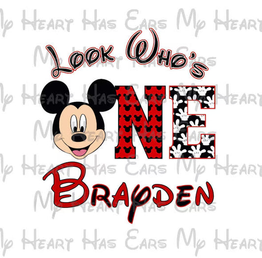 Look Who's One Mickey Mouse birthday image personalized png clipart digital file sublimation print t-shirt design