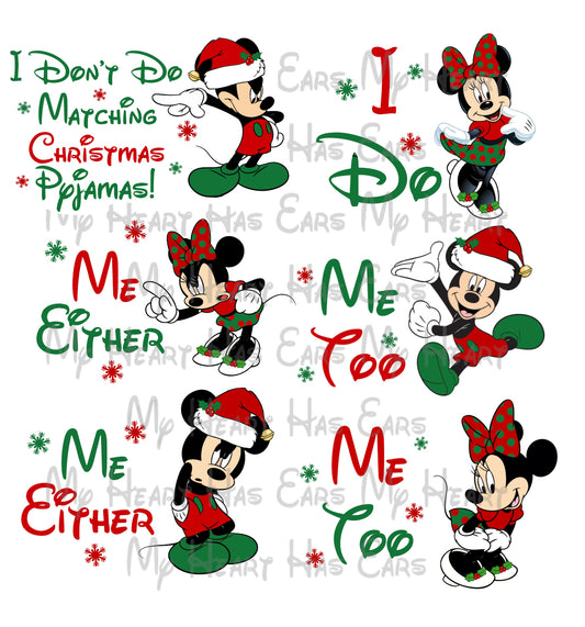 Family Bundle I don't do matching pyjamas UK England British I do Christmas Mickey Minnie Mouse image png digital file print t-shirt design
