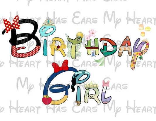 Disney Birthday Girl in a word Minnie Mouse Princess character font text image png digital file sublimation print decal t-shirt design