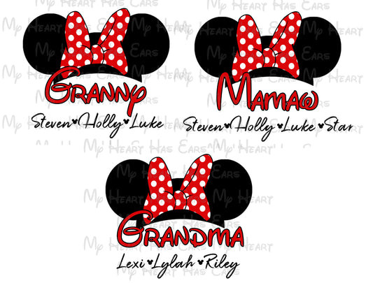 Custom Minnie Mouse ears hat children grandchildren names image png digital file sublimation print t-shirt design